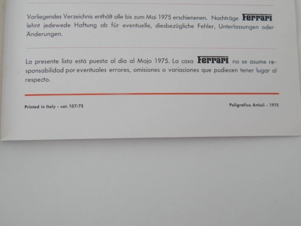 1975 Ferrari Dealer Directory 308 365 BB