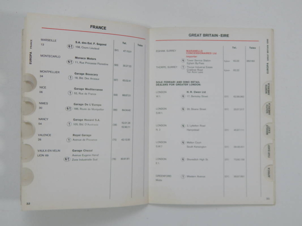Ferrari 1976 Dealer Directory “Servizi Vendita E Assistenza” 365 308 512