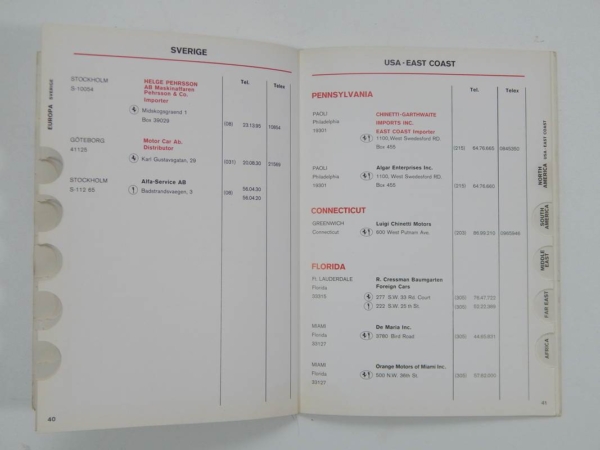Ferrari 1976 Dealer Directory “Servizi Vendita E Assistenza” 365 308 512