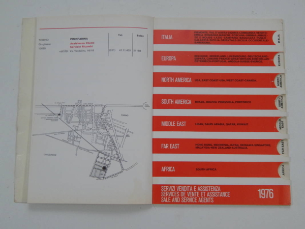 Ferrari 1976 Dealer Directory “Servizi Vendita E Assistenza” 365 308 512