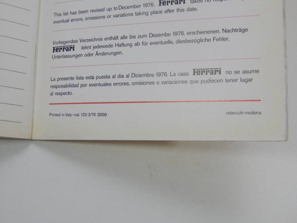 Ferrari 1976 Dealer Directory “Servizi Vendita E Assistenza” 365 308 512