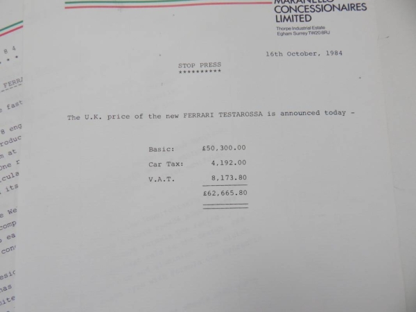 Ferrari 1984 UK Dealer Sales Brochure Documents