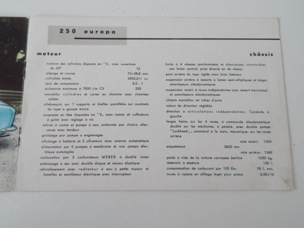 Ferrari 250 Europa 500 Mondial 750 Monza Sales Brochure