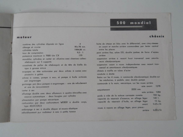 Ferrari 250 Europa 500 Mondial 750 Monza Sales Brochure