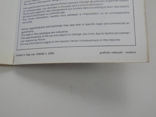Ferrari 308 Euro Spec Quattrovalvole QV Owner's Manual