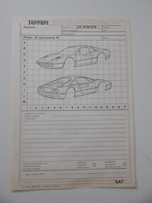 Ferrari 308 GTB Repair Sheet