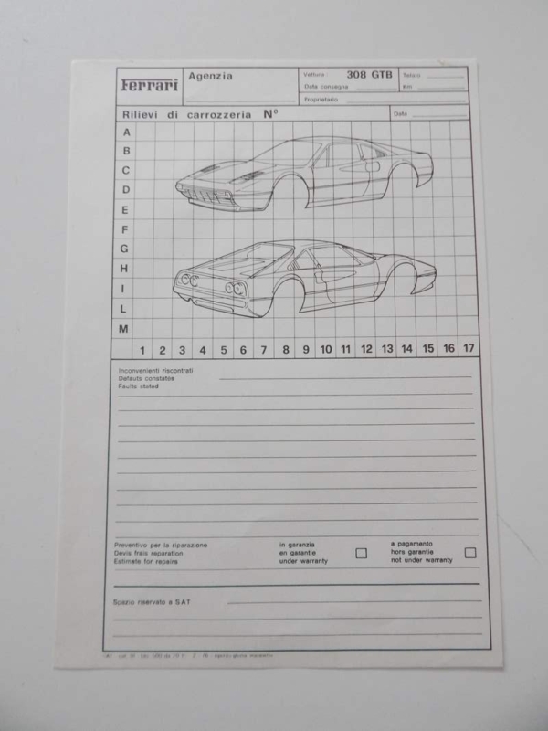 Ferrari 308 GTB Repair Sheet