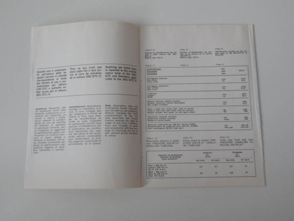Ferrari 330/365 GTC Owner's Manual Handbook
