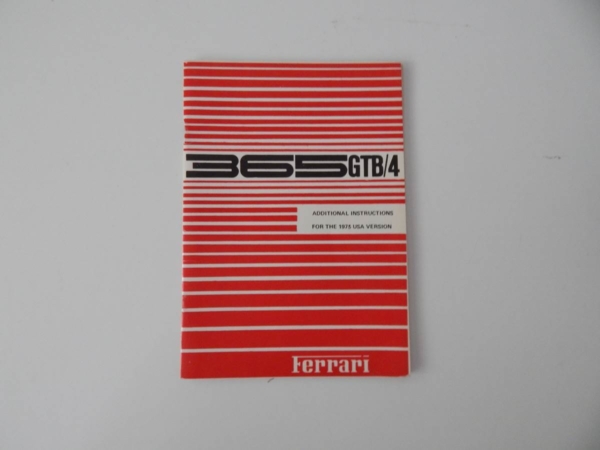 Ferrari 365 GTB/4 Daytona USA Additional Instructions Supplement Manual
