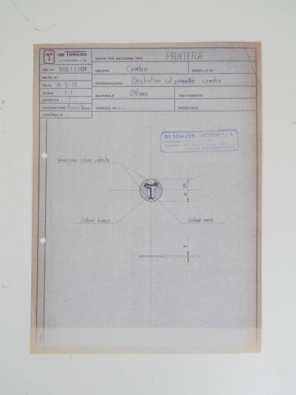 DeTomaso Pantera Gear Knob Blueprint