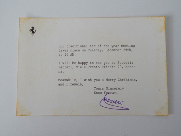 Enzo Ferrari Signed Greeting Card Postcard