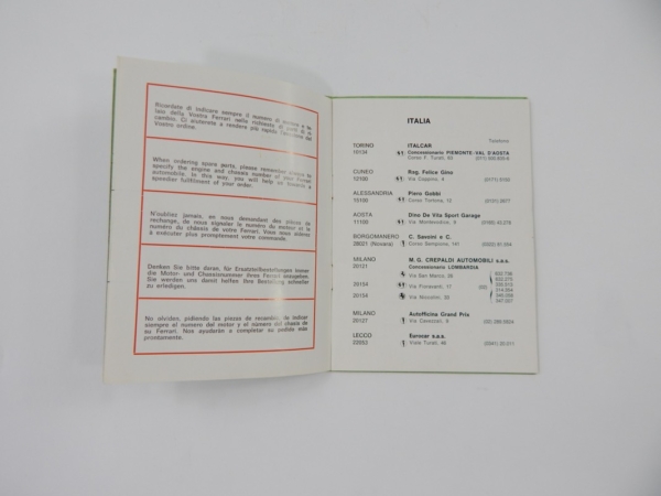 Ferrari 1972 Dealer Directory