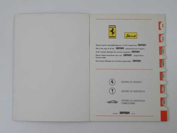 Ferrari 1975 Dealer Directory “Servizi Vendita E Assistenza” 365 308