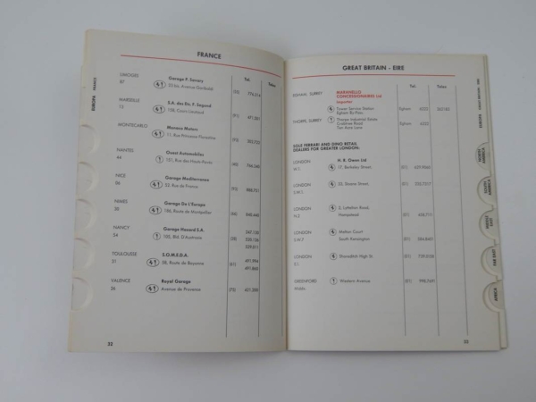 Ferrari 1975 Dealer Directory “Servizi Vendita E Assistenza” 365 308
