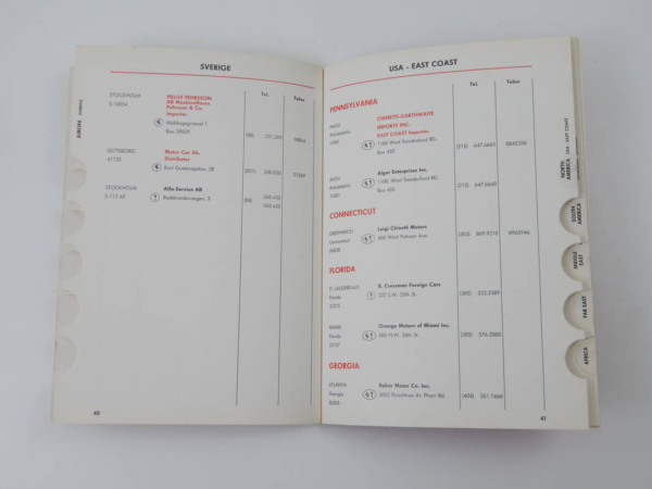 Ferrari 1975 Dealer Directory “Servizi Vendita E Assistenza” 365 308