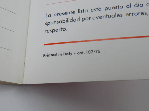Ferrari 1975 Dealer Directory “Servizi Vendita E Assistenza” 365 308