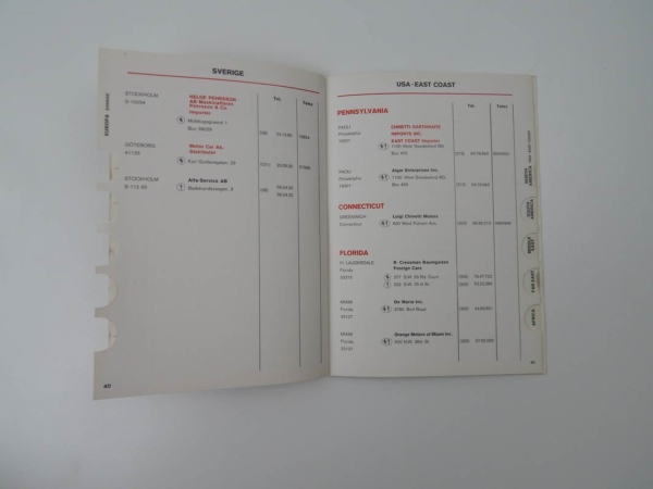 Ferrari 1976 Dealer Directory “Servizi Vendita E Assistenza” 365 308 512