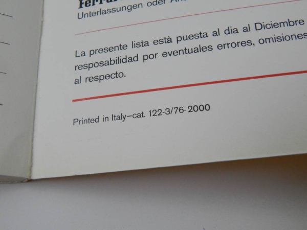 Ferrari 1976 Dealer Directory “Servizi Vendita E Assistenza” 365 308 512