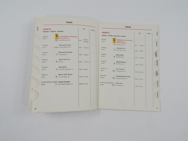Ferrari 1979/80 Dealer Directory “Servizi Vendita E Assistenza” 308 365 512
