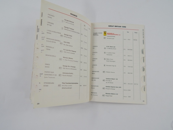 Ferrari 1979/80 Dealer Directory “Servizi Vendita E Assistenza” 308 365 512