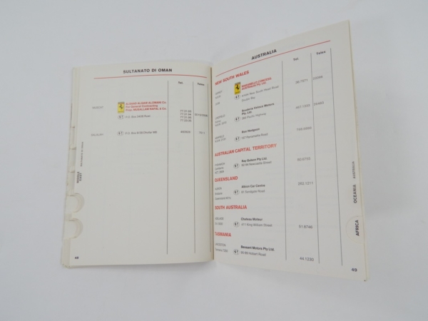 Ferrari 1979/80 Dealer Directory “Servizi Vendita E Assistenza” 308 365 512