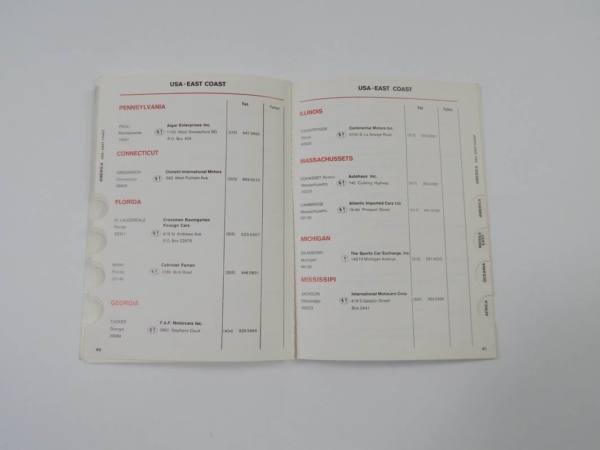 Ferrari 1981 Dealer Directory “Servizi Vendita E Assistenza” 208 308 400 Mondial