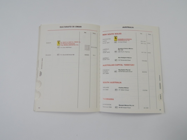 Ferrari 1981 Dealer Directory “Servizi Vendita E Assistenza” 208 308 400 Mondial