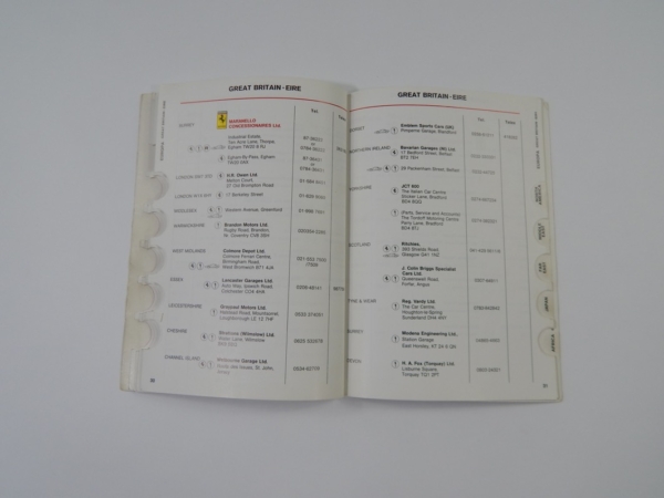 Ferrari 1984 Dealer Directory “Servizi Vendita E Assistenza” 288 308 QV Mondial