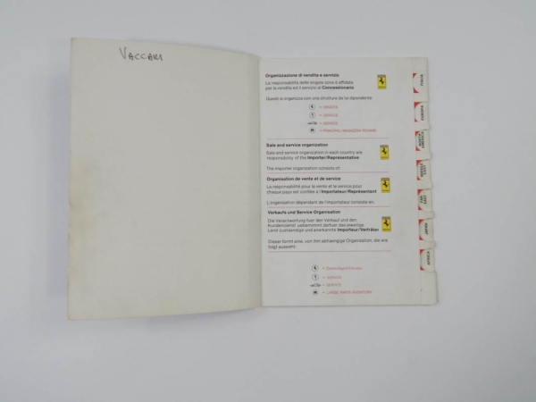 Ferrari 1984 Dealer Directory “Servizi Vendita E Assistenza” 288 308 QV Mondial