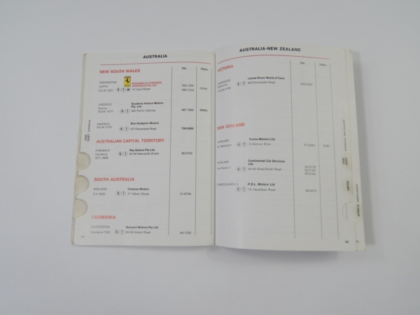 Ferrari 1984 Dealer Directory “Servizi Vendita E Assistenza” 288 308 QV Mondial