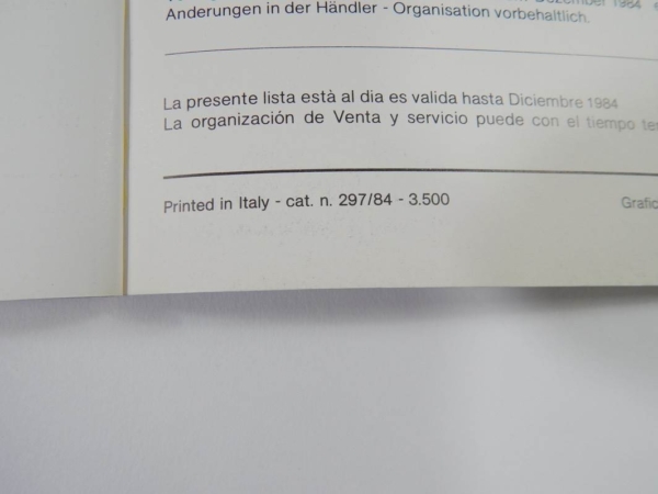Ferrari 1984 Dealer Directory “Servizi Vendita E Assistenza” 288 308 QV Mondial