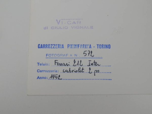 Ferrari 212 Inter Cabriolet Press Photograph
