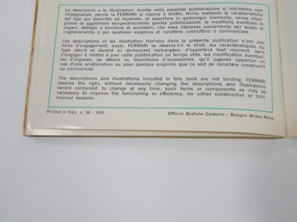 Ferrari 246 Dino GT Owner's Manual 1970