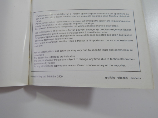 Ferrari 308 Euro Spec Quattrovalvole QV Owner’s Manual