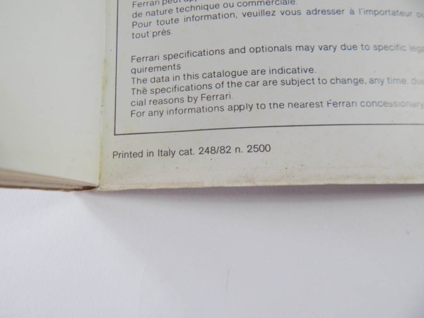 Ferrari 308 QV Quattrovalvole Euro Spec Owner's Manual