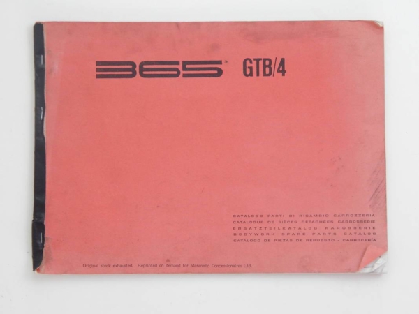 Ferrari 365 GTB/4 Daytona Scaglietti Body Parts Manual