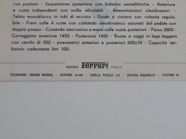 Ferrari 410 SA 375 MM Postcard Pamphlet Brochure