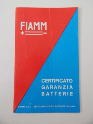 Fiamm Battery Guarantee Warranty Card