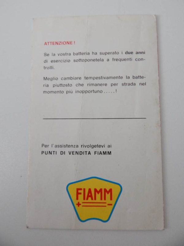 Fiamm Battery Guarantee Warranty Card