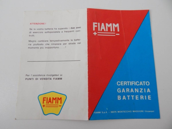Fiamm Battery Guarantee Warranty Card