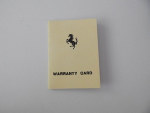 Reproduction Ferrari V12 Warranty Card