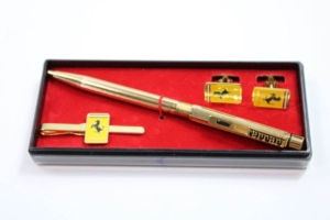1980's Ferrari Formula Cartier Ballpoint Pen Cufflinks & Tie Pin Set