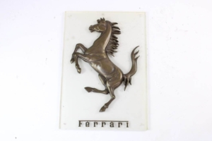 1970’s Ferrari Mounted Bronze Cavallino Rampante Sign and Script Badge