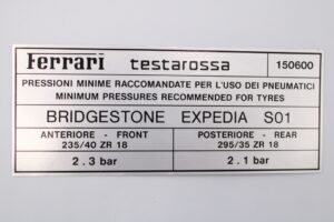 1985-90 Ferrari Testarossa OEM Tyre Inflation Sticker Decal Bridgestone Expedia S01 150600