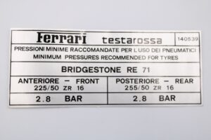 1985-90 Ferrari Testarossa OEM Tyre Inflation Sticker Decal Bridgestone RE71 140539