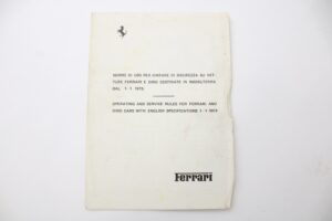 1973 Ferrari 246 Dino UK Owner’s Manual Handbook Supplement