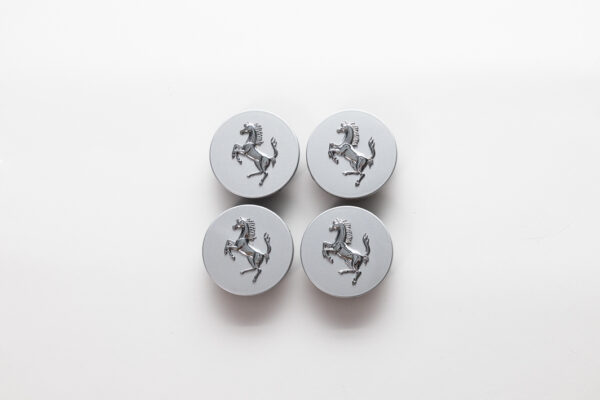 1973-93 Ferrari OEM Silver Cavallino Wheel Centre Hub Cap Set of 4 NOS 308 328 Testarossa 512 Mondial 174226