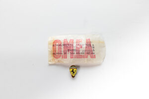 1960’s Ferrari Scuderia Shield OMEA Milano Enamel Lapel Pin Badge in Original Packet 250 275 Dino Daytona