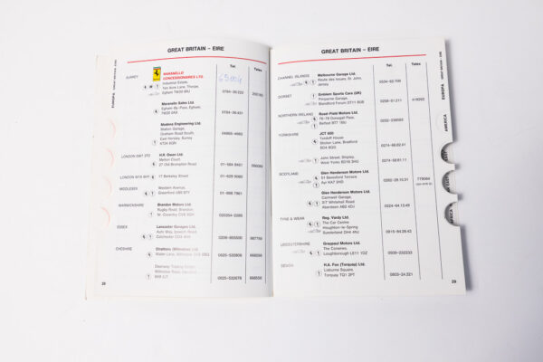 1988 Ferrari Dealer Directory 328 Mondial Testarossa F40