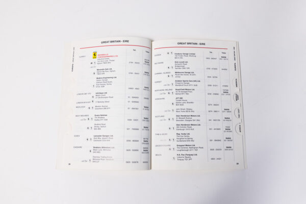 1989 Ferrari Dealer Directory 328 348 Mondial Testarossa F40